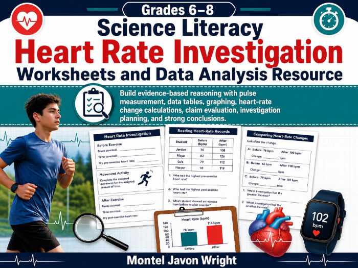 Heart Rate Investigation Worksheets | Grades 6–8 Science, Data Analysis & Scientific Enquiry