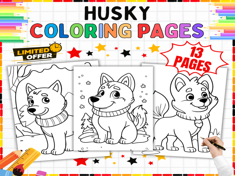 Husky Colouring Pages - Siberian Sled Dogs | Printable Wildlife Art Worksheets for Children