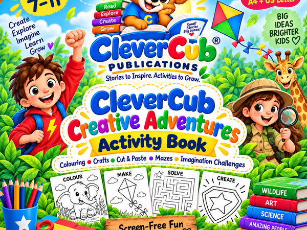 CleverCub Creative Adventure Activity Book | 85-page Colouring, Crafts, Mazes for Kids Ages 7-11