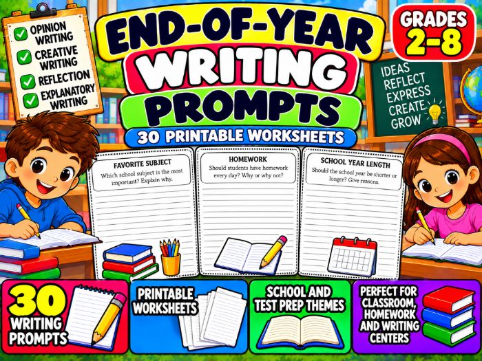 End-of-Year Writing Prompts | 30 Printable Worksheets