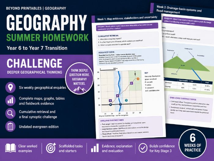 Year 6 to Year 7 Geography Summer Transition Booklet – Challenge | KS2–KS3 with Answe