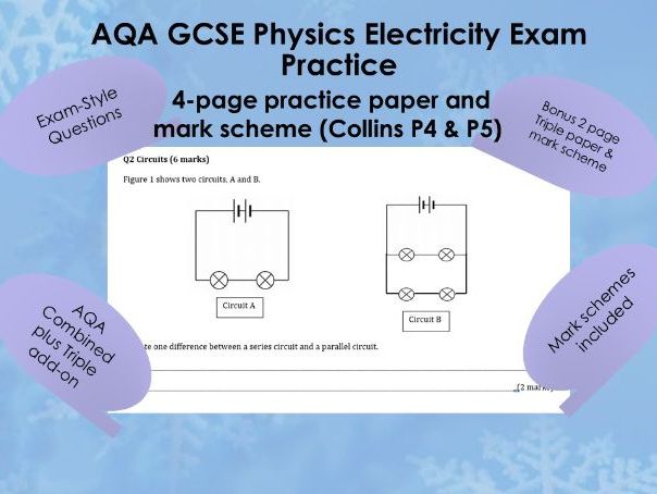 AQA GCSE Physics Electricity Exam Practice – 4-Page Exam-Style Paper + Mark Scheme (Collins P4 & P5)