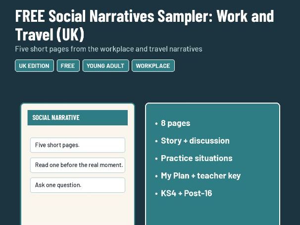 FREE Social Narratives Sampler: Work + Travel - SEND KS4 Post-16 Young Adults (UK)