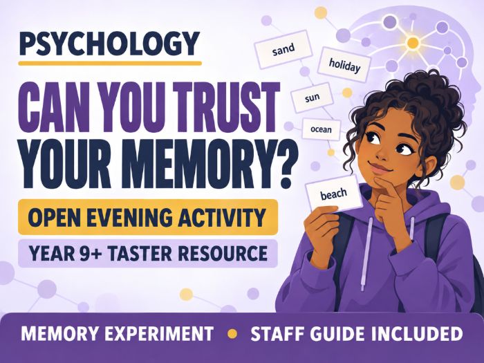 Psychology Open Evening Activity | Can You Trust Your Memory? | Year 9+ Taster