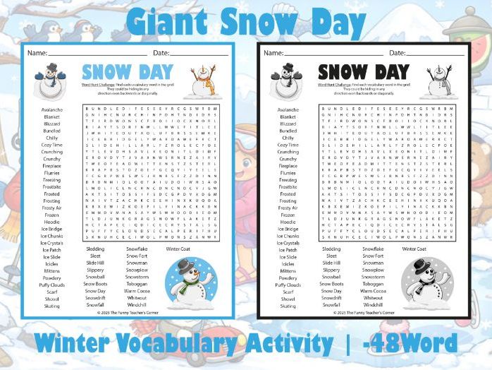 Giant Snow Day Word Search | Winter Vocabulary Activity | 48-Word Puzzle