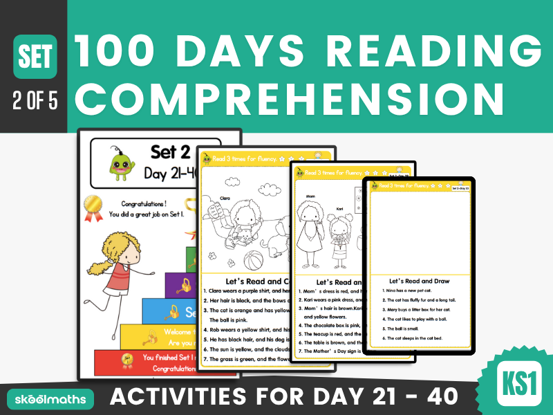 100 Days Reading Comprehension Worksheets (SET 2) for KS1 Literacy