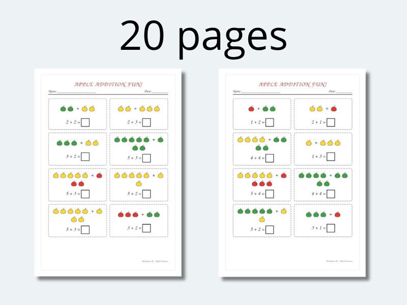 Primary Apple Addition Pack: 20 Differentiated Worksheets (K-G2)
