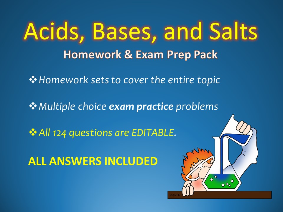 Acids, Bases, and Salts Homework, Worksheet, and Sample Test Question