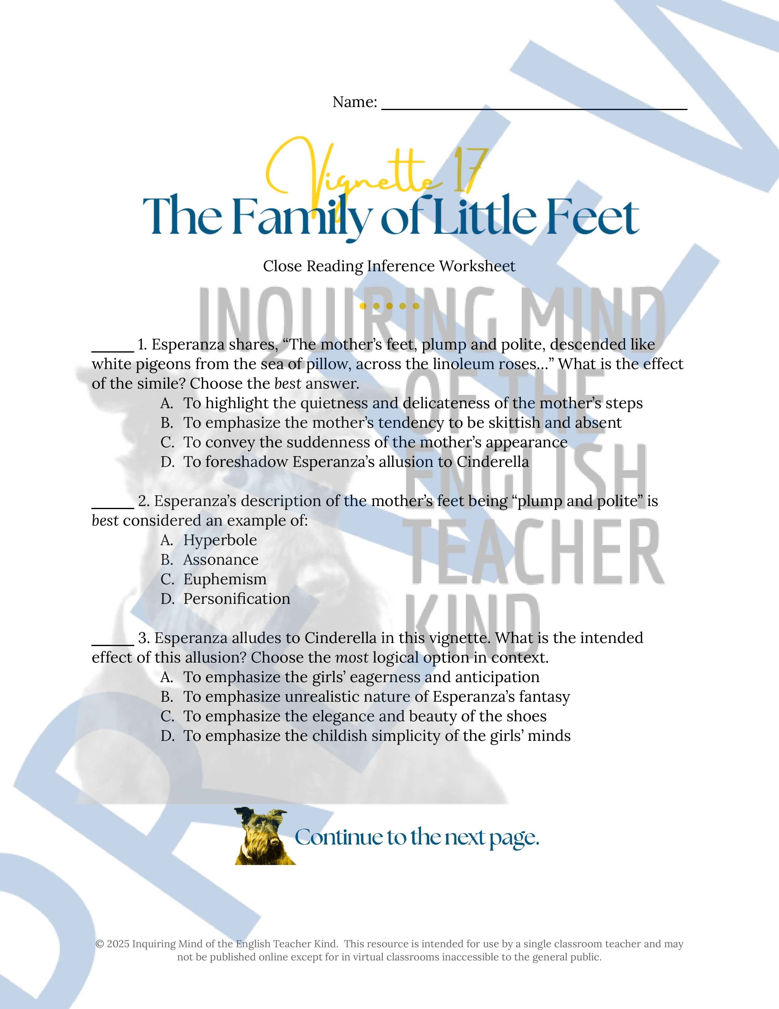 House on Mango Street Close Reading Analysis Worksheet | The Family of ...