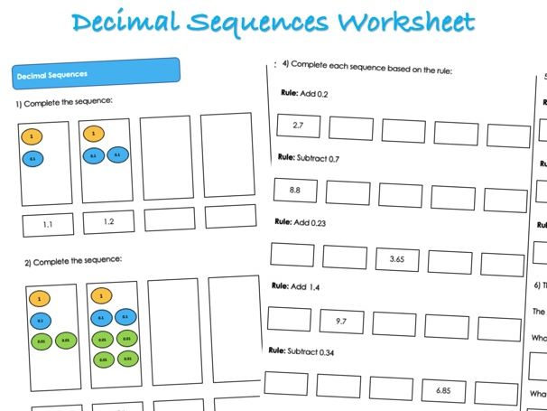 Decimals Worksheet - Decimal Sequences