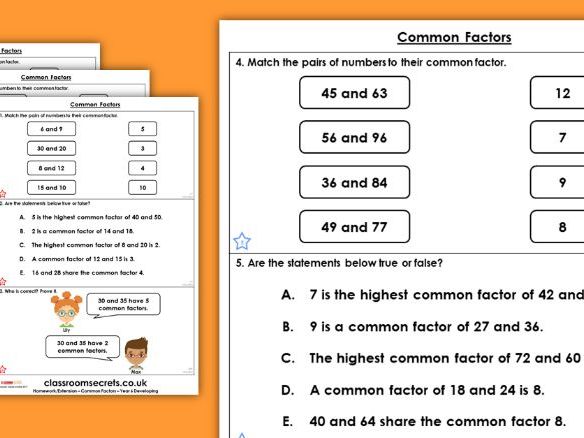 Year 6 Common Factors Autumn Block 2 Maths Homework Extension 