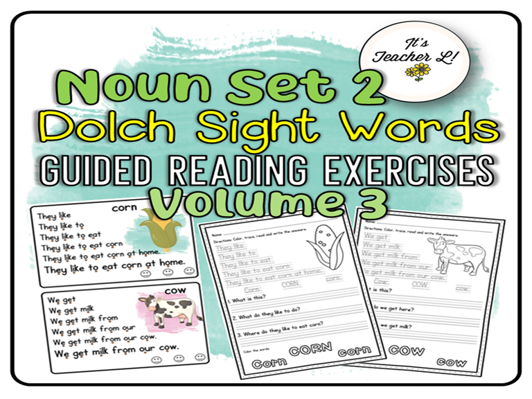 Guided Reading Noun Dolch Sight Words Practice Task Cards and Worksheets 2