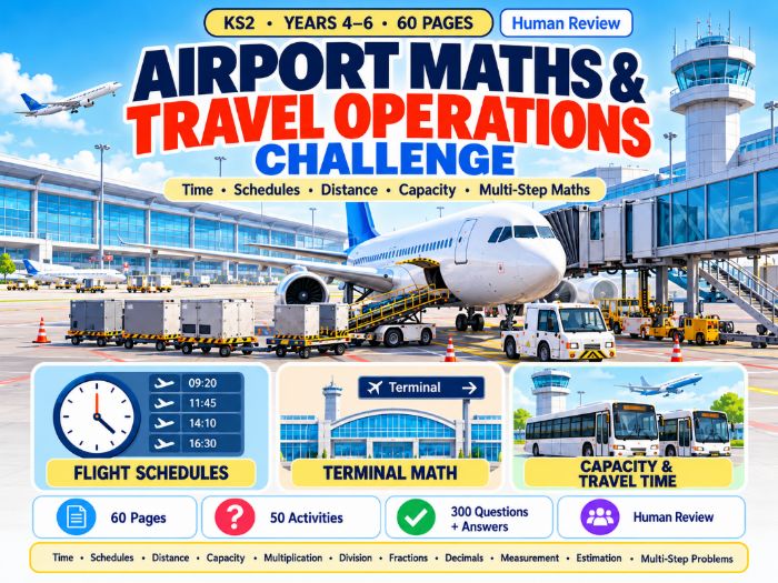 Airport Maths & Travel Operations | KS2 Challenge | 60 Pages