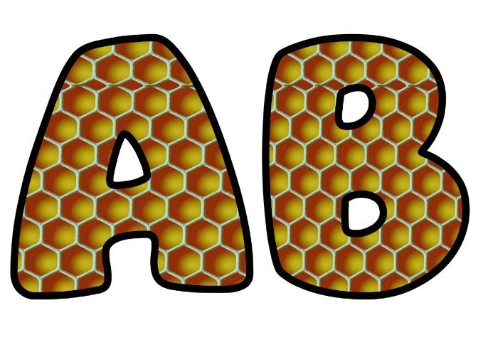 Hexagon Honeycomb Themed Lettering Set | Classroom Display | Upper & Lowercase, 0-9