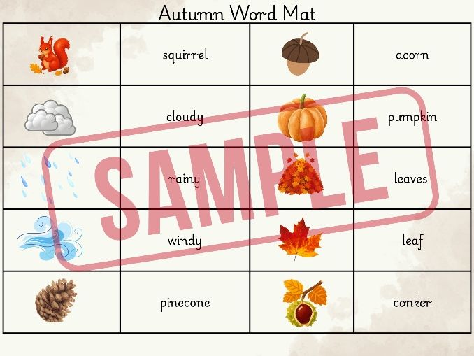 Autumn word Mat & handwriting sheet EYFS Year One