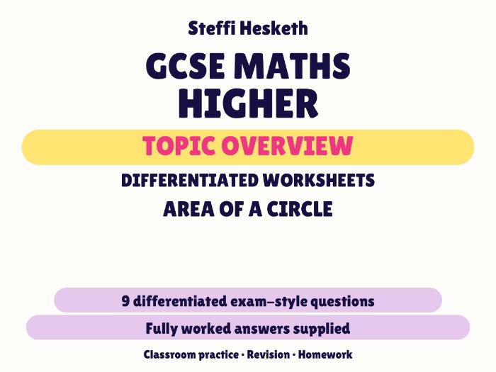 GCSE Higher Area of a Circle | Topic Overview Differentiated Worksheet