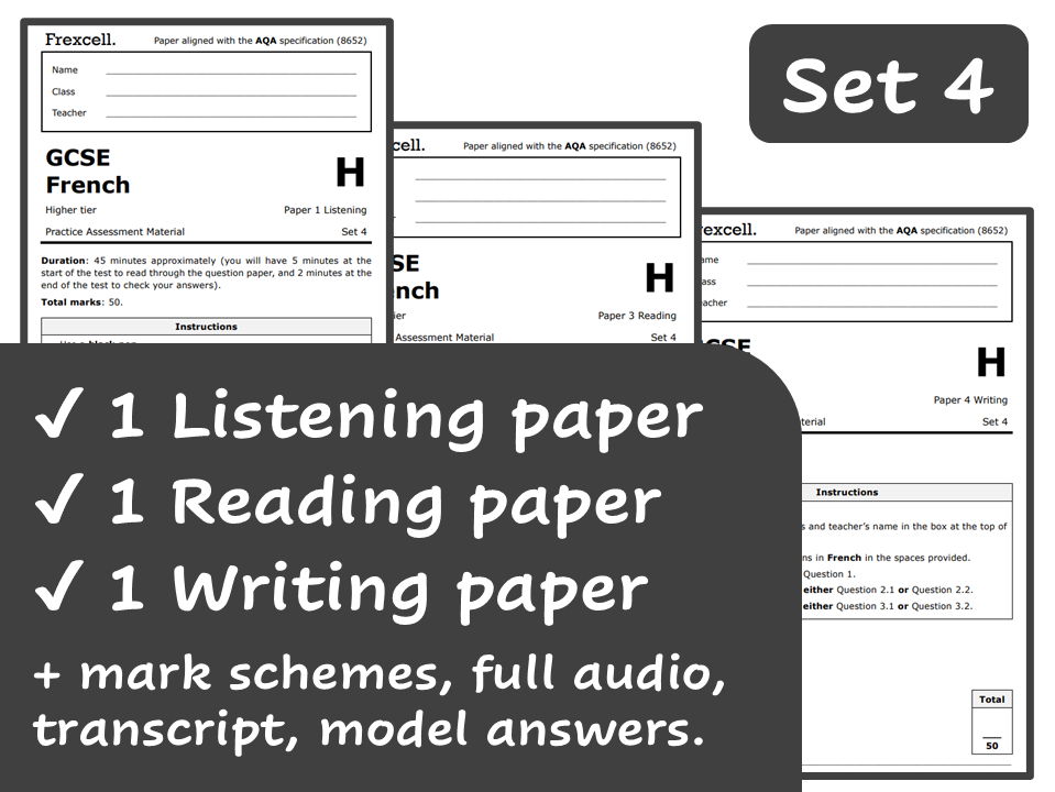 AQA GCSE French (2026) – Higher Practice Paper Pack (Set 4)