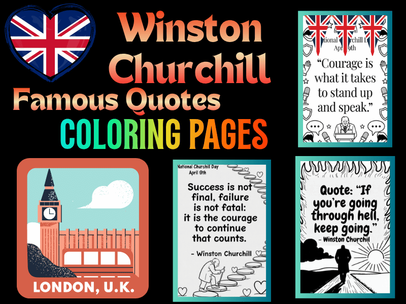 Winston Churchill Famous Quotes Coloring Pages for Kids | April 9th NO PREP
