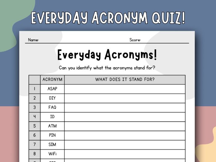 Acronym Quiz | 20 Question Quiz | General Knowledge | Tutor Time | Team Building Activity