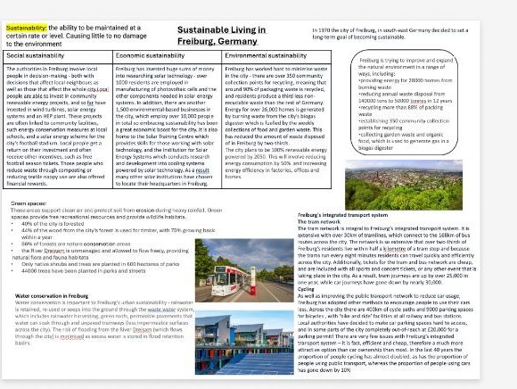 GCSE GEOGRAPHY Freiburg Sustainable living example