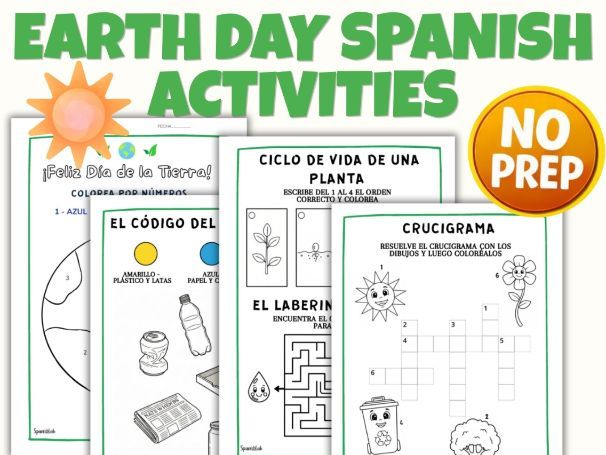 Primary Spanish Earth Day Activities | Día de la Tierra No Prep Worksheets | K-3