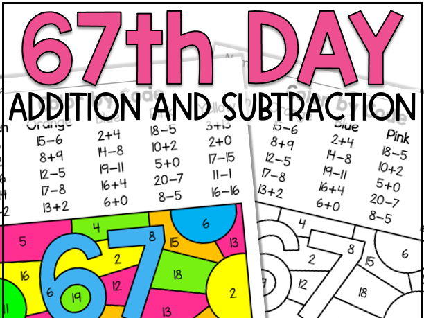 67th day of school 67 Activities Math Worksheet 1st 2nd Grade