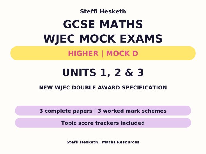 WJEC GCSE Maths & Numeracy Higher Mock D Units 1-3 + Mark Schemes