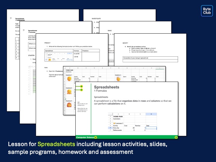 Computer Science FREE Spreadsheets Lesson KS3
