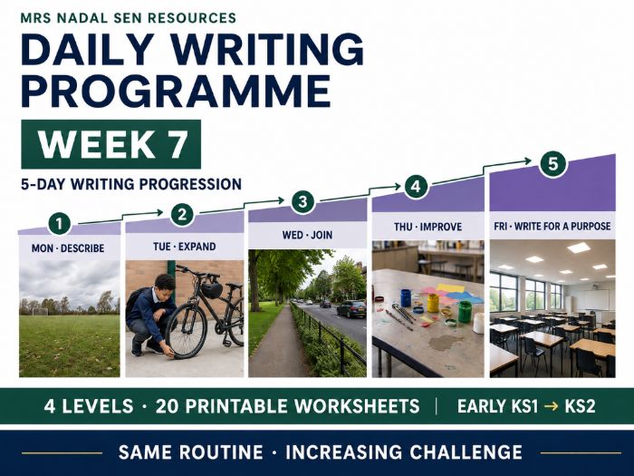 Daily Writing Programme – Week 7 | 5-Day SEN Picture Writing | 4 Levels