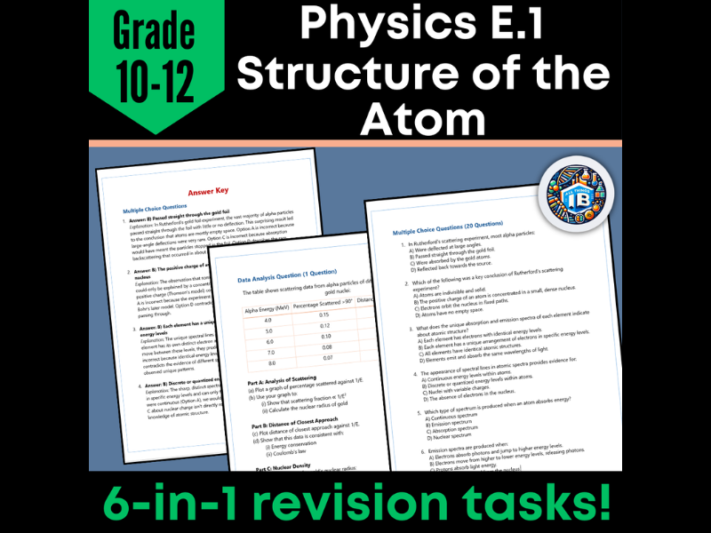 IB DP Physics: E.1 Structure of the Atom – Quiz & Revision Worksheets (2026)