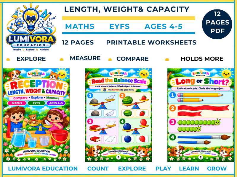 Reception Length, Weight & Capacity Worksheets  EYFS Maths Ages 4–5