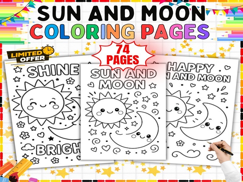 Sun and Moon Coloring Pages | 74 Printable Celestial Coloring Sheets for Kids