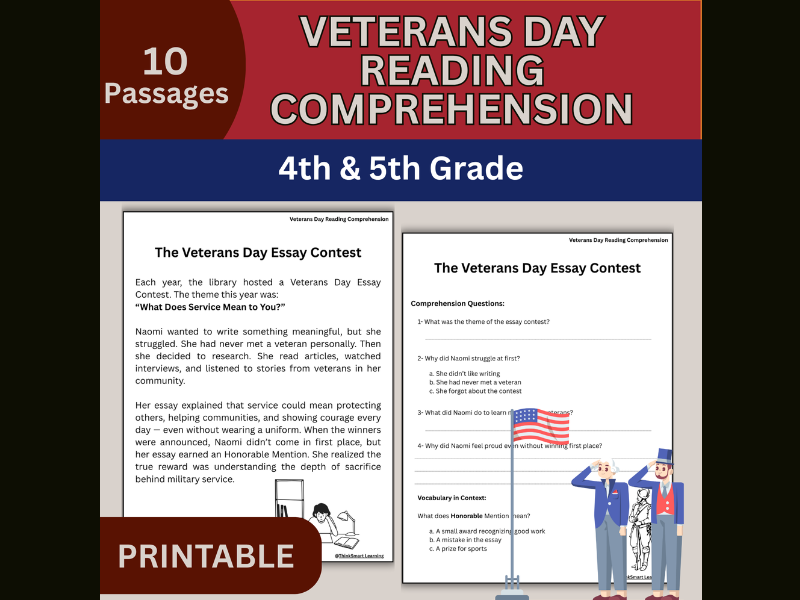 Veterans Day Reading Comprehension Passages