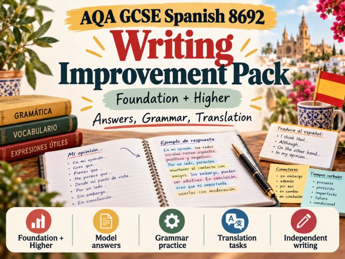 AQA GCSE Spanish 8692 Writing Improvement Pack | Foundation + Higher | Answers, Grammar, Translation