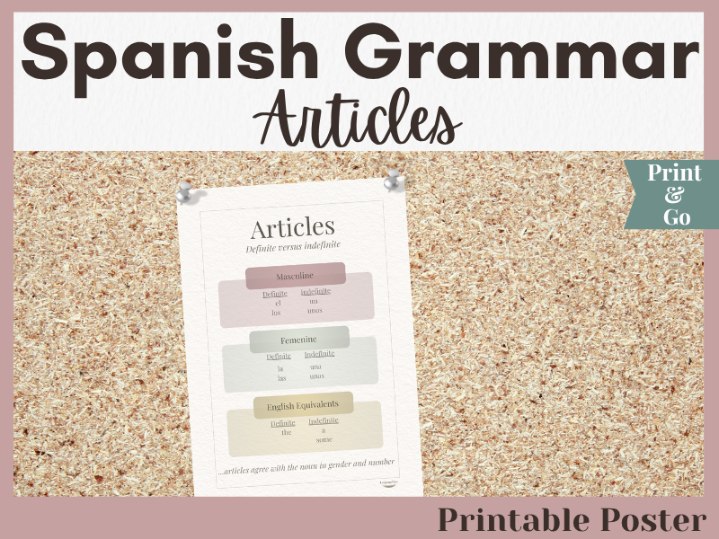 Spanish Articles Poster: Definite vs Indefinite