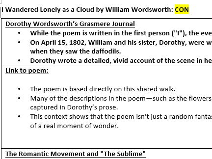 WJEC Poetry 2027 Wandered Lonely as a Cloud  Historical Context revision sheet