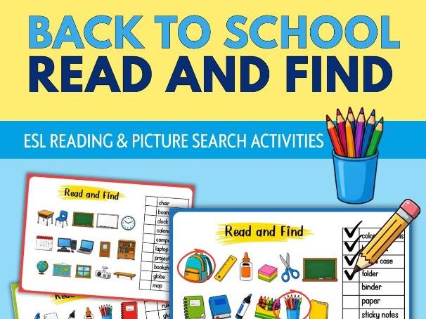 Back to School Read and Find | School Supplies Vocabulary Worksheets | ESL