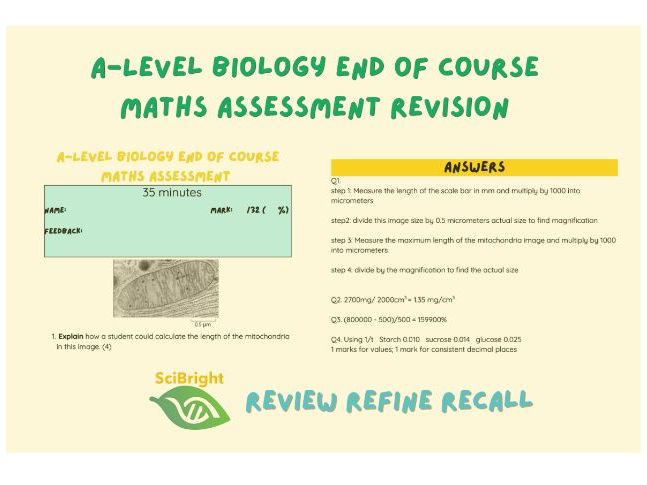 A-Level Biology End of Course Maths Assessment Revision