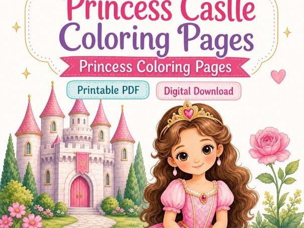 Princess Castle Coloring Pages | Princess Coloring Pages | Printable PDF | Digital Download