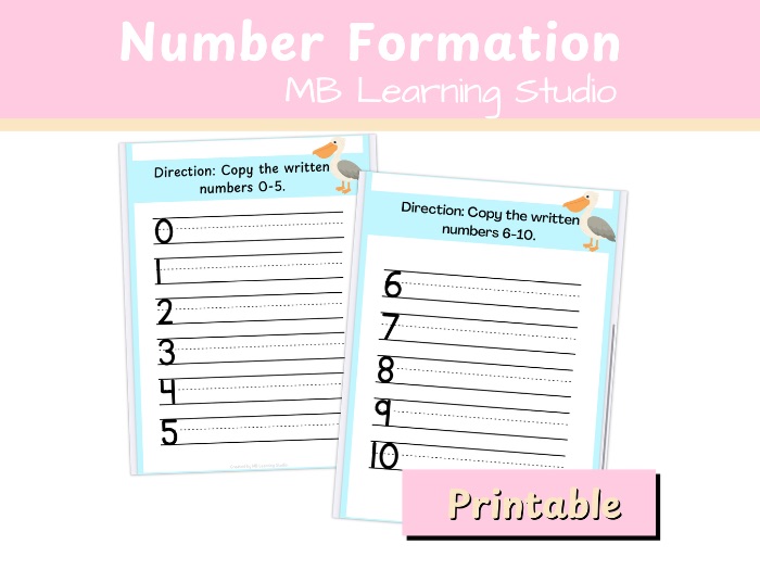Beach Number Formation Worksheets – Numbers 0–10