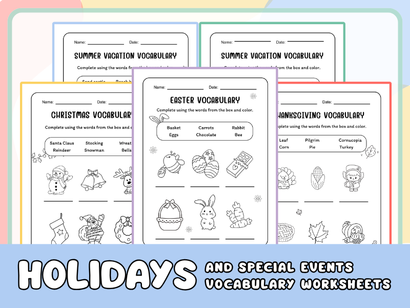 Holidays and Special Events Vocabulary Worksheets