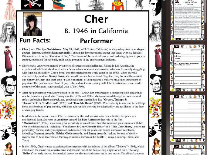 Cher PACKET & ACTIVITIES, Important Historical Figures Series