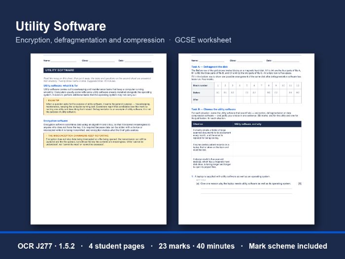 Utility Software Worksheet: OCR GCSE J277