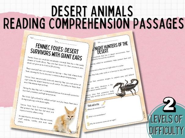 Differentiated Desert animals Reading Comprehension | Nonfiction Literacy Pack | ESL / EAL