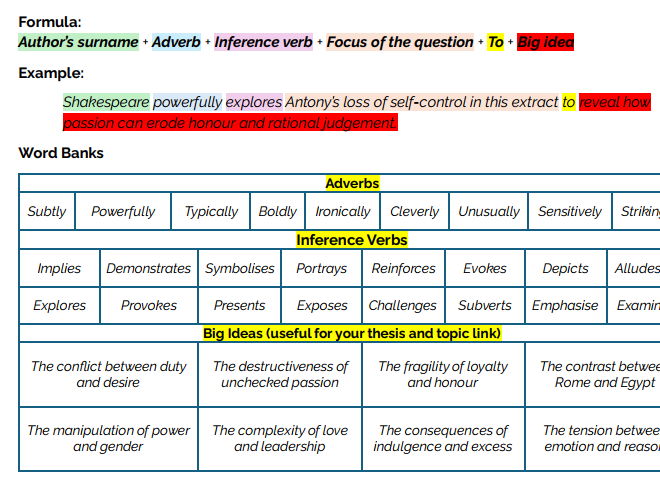 Antony and Cleopatra – Extract-Based Essay Writing & Quote Analysis Pack (GCSE / IGCSE)