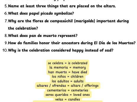 Día de los muertos worksheet