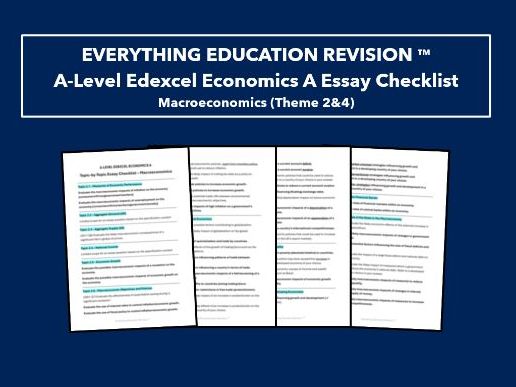A-Level Edexcel Economics A Specification Essay Question Checklists for Macroeconomics (Theme 2&4)