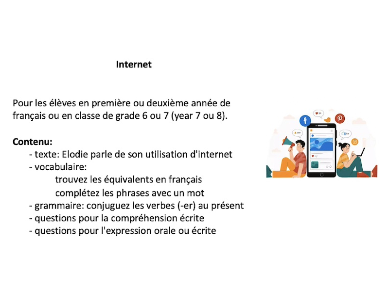 French reading (year 7 or 8 - grade 6 or 7): Internet