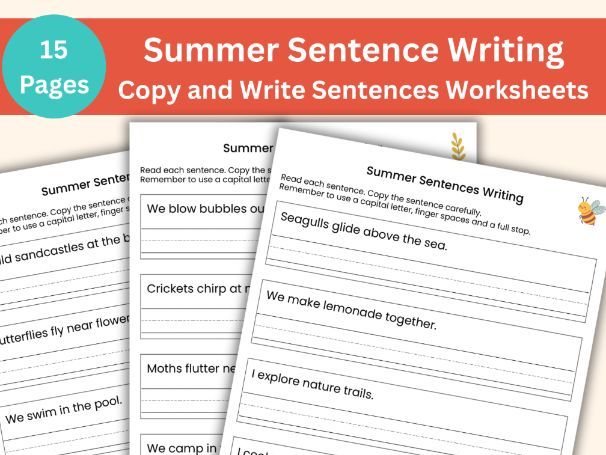 Sentence Writing Worksheets | Summer Activities | Handwriting Practice for Kids