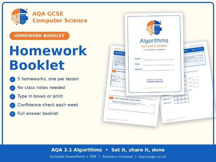AQA GCSE Computer Science 3.1 Algorithms Homework Booklet